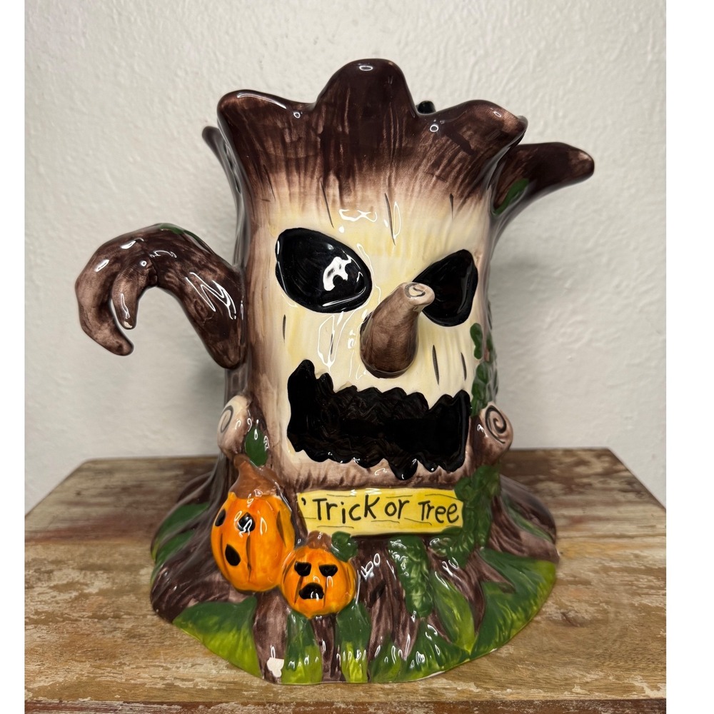 Blue Sky Halloween Webster Trick or Tree Ceramic Cookie Jar Canister Spider Lid
